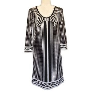 Max Studio Womens XS Black White Shift Dress Art Deco Minimal Vacation Polka Dot